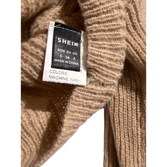 Shein Beige Knit Sweater V-Neck Drawstring Ruched Front Acrylic Size S - Picture 3 of 4